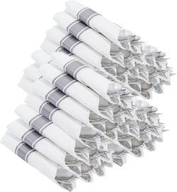400PCS Pre Rolled Silver Plastic Silverware Sets for Dinners & Weddings
