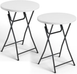 Folding Table 2 Pack, 32 Inch Foldable Cocktail Bar, High Top Round Folding Bar Tables No Assembly, Portable Bistro & Commercial Event Furniture for Wedding, Banquet, Party, Indoor Outdoor Use